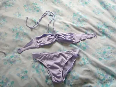 BNWOT Ocean Club Bikini UK Size 6 Silvery Lilac / Pastel Purple Bandeau Strappy • £4.80