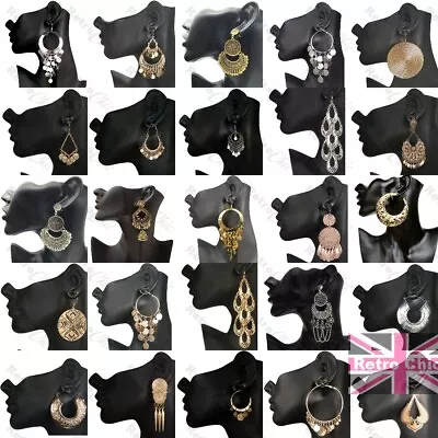 £2.99 • Buy BIG Metal CHANDELIER Ornate Gypsy GOLD/SILVER EARRINGS Boho Filigree RETRO CHIC