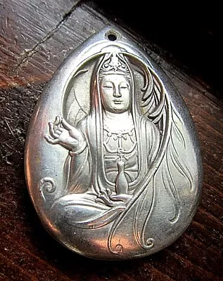 Quan Yin W/ Water Drop Silver Buddhist Goddess Of Compassion Pendant Jewelry • $50