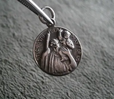St Christopher Pray For Us Medal Vintage Sterling Silver Charm Pendant ~ 1.7g • $12.50
