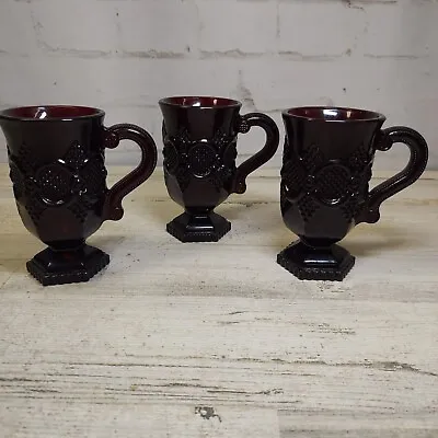 Lot Of 3 Avon Cape Cod Ruby Red 1876 Collection Pedestal Coffee Mugs 4.75  • $11.84