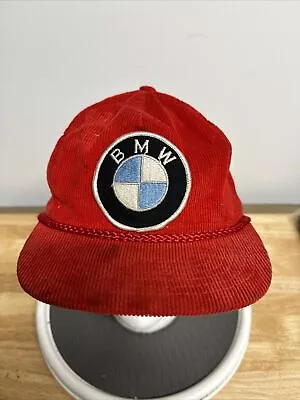 Vintage Red Corduroy BMW Patch SnapBack Hat Cap Rare • $89.99