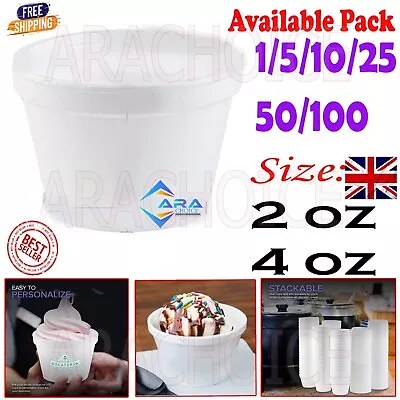 2/4oz White Dart Disposable Polystyrene Insulated Foam Cups Pot Tubs +Lids 1/100 • £4.25