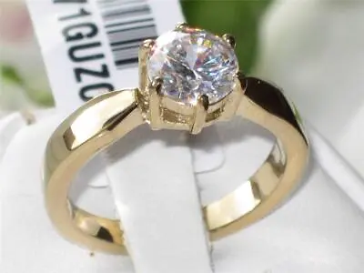 £18.95 • Buy Ladies Gold Ring 2ct Solitaire 18kt Simulated Diamond Steel Engagement New 071