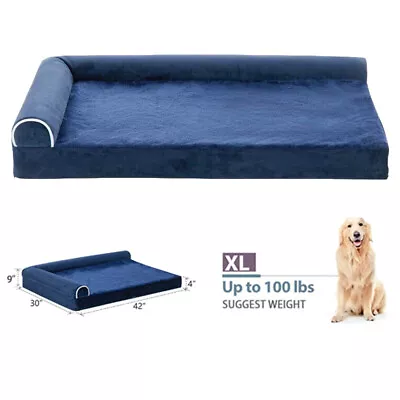 XL Dog Bed Orthopedic Foam 2Side Bolster Blue Pet Sofa 42x30  W/ Removable Cover • $29.99