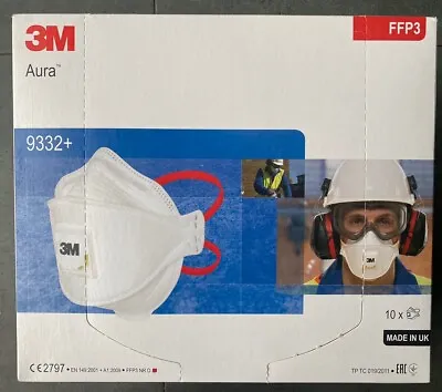 10x 3M Aura 9332+ Face / Dust Mask FFP3 Valved Respirator Individually Sealed • £9.75