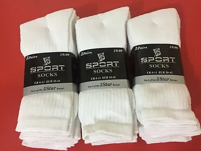 £9.89 • Buy 15 Pairs Men Women Sports Casual Socks Cushion Sole White Cotton Rich Size 6-11