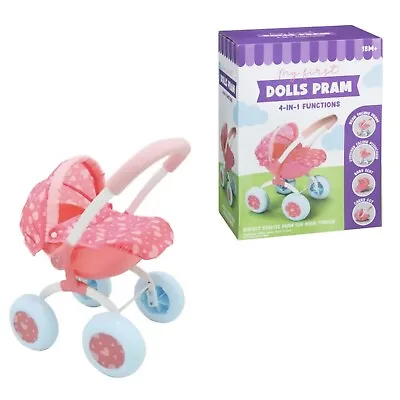 Kids Girls 4 In 1 My First Dolls Pram Carry Cot Stroller Pushchair Hood Buggy  • £28.98