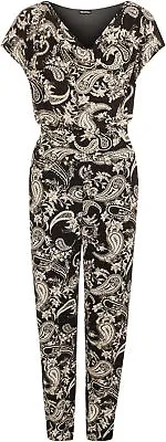 Women's Cowl Neck Sleeveless Paisley Print Pocket Belt Jumpsuit Pants • £24.95