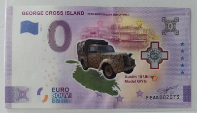 0 Euro Bill Malta George Cross Island 2020-1 COLOR • £7.47