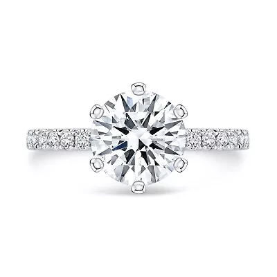 6 Claw Pavé Round Solitaire Engagement Ring 3.0 CT Lab Diamond Platnium IGI • $6295