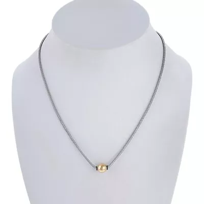 LeStage Cape Cod Sterling Silver Solid 14K Gold Ball Omega Snake Necklace 15.5  • $80