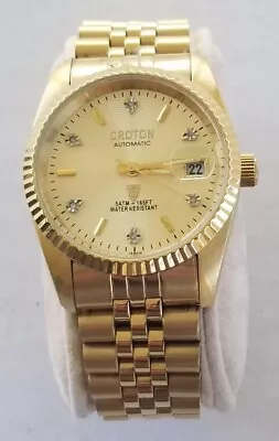 Men's Gold Croton Automatic  Watch Diamond Date Wristwatch • $49.99