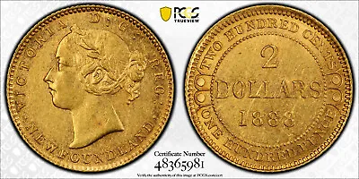 Canada Newfoundland 1888 $2 Gold Coin PCGS AU58 Choice AU KM #5 Queen VICTORIA • $749.99