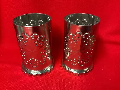 Punched Tin-vtg 2 Mexican Pierced/punched Candle Holder Luminarias 6” • $14.99