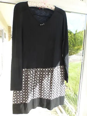 £9.99 • Buy Miss Captain Black Abstract Print Panel Jersey Mini Dress Size 38 UK 10