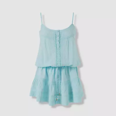 $228 Melissa Odabash Women's Blue Embroidered Cover-Up Minidress Swimwear Size M • $73.18