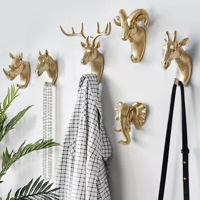 Gold Fun! Animal Head Hook Wall Sculptures Hook Resin Coat Holder Wall Modern • $27.79