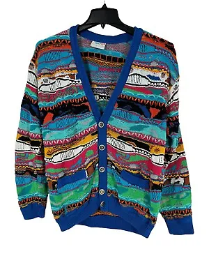 Vintage 1990s 90s COOGI Blue Biggie Smalls Cosby Rainbow Sweater Cardigan Large • $200