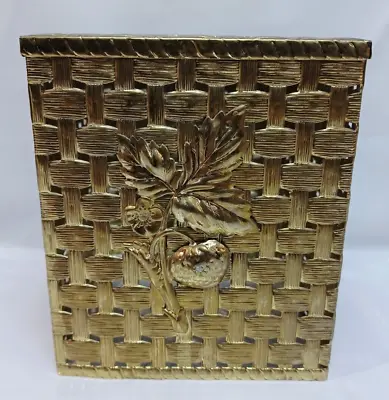 Kleenex Tissue Box Cover Vintage Gold Tone Metal Basket Weave Raised Strawberry • $19.73