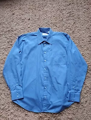 YVES SAINT LAURENT YSL Mens Vintage Shirt Blue Long Sleeve Cotton Blend 17.5' • £22.95