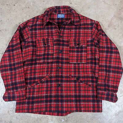 Pendleton Vintage Mackinaw Red Buffalo Plaid Four Pocket Shacket Heavy Wool XL • $60.75