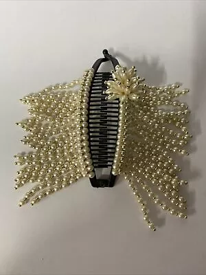 Vintage Hair Clip Comb Pearl & Goldtone Brads Beautiful Wedding • $18.95