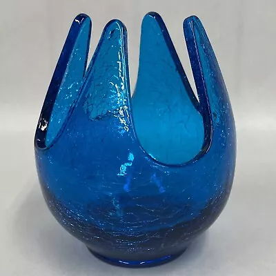 Viking Bluenique Patio Light Crackle Glass Votive Candle Holder 5  Vtg Mcm • $70
