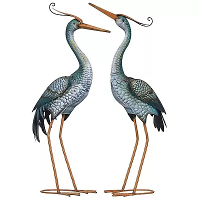 TERESA S COLLECTIONS 2pcs Large Metal Heron Garden Ornaments Outdoor 31inch Blu • £30