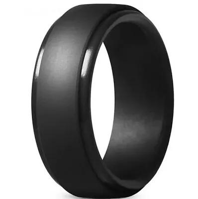 Mens Black Silicone Wedding Ring - Rugby Gym Crossfit Football - Sizes 7-14 • £5.99