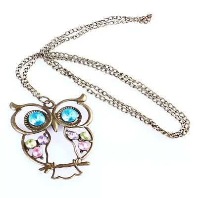 Vintage Owl Necklace Chain Quirky Fashion Costume Jewellery Gift Bronze Womens • £1.95
