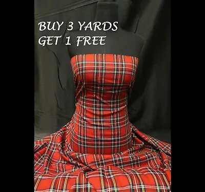 £7.35 • Buy Genuine Red Royal Stewart Tartan Woven Poly-Viscose Craft Dress Fabric Material