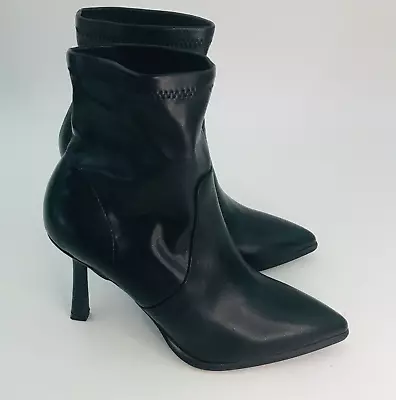 MIA Ankle Boots Size 9 Black Barbara Heels Slip On Faux Vegan Leather NEW • $16.09