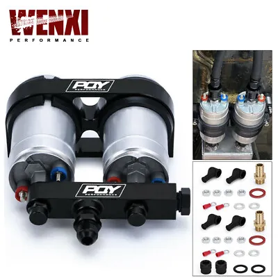 2x 044 High Flow External Fuel Pump + Dual Bracket & Out Manifold AN8 • $118.75