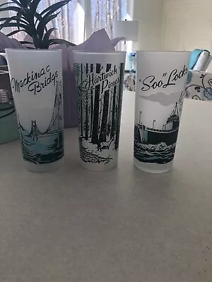 3 Vintage Mackinac Bridge Frosted Drinking Glasses 16oz Tumbler Pure Michigan  • $21.95