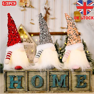 LED Light Up Christmas Gnome Xmas Decorations Home Decor Gonk Ornaments Gift UK • £7.85