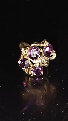 Vintage Costume Fashion Jewelry Rings 14kt GE Espo Purple Gemstones Filigree  • $18.98