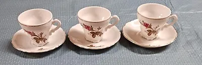 Three (3) Sets Of Vintage Moss Rose China Demitasse Cups & Saucers • $12