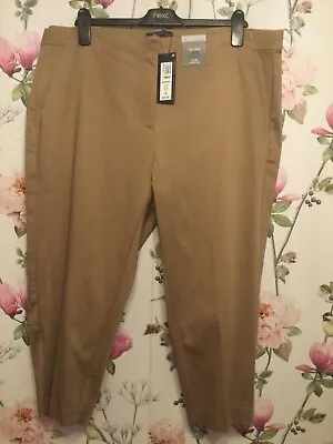 £13.99 • Buy New Marks & Spencer Size 22 Short The Mia Slim Cropped  Tan Coffee Trousers M&S