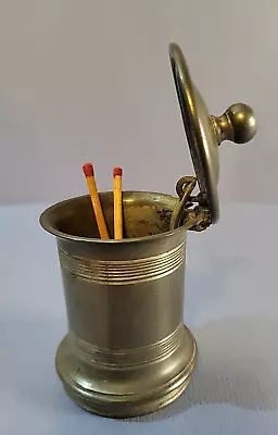 Unique Pewter Matchstick Tooth Pick Holder Dispenser W/ Unusual Elevating Lid • $25