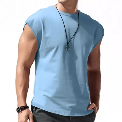 Men's Workout Tank Tops Sleeveless T-Shirt Casual Loose Solid Color Thin T-Shirt • $16.01