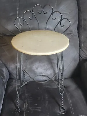 Vintage Mid Century Vanity Chair Stool MCM Brass Metal W/White Gold Speckle Seat • $145