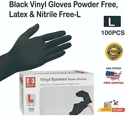 100 PCS Black Vinyl Gloves Latex & Nitrile Free-L**Buy One Get One At 50% Off! • $9.99