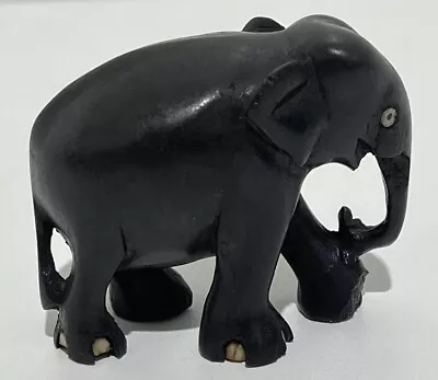 Small Vintage Wooden Elephant Unique Hand Carved Ornament • $12.31