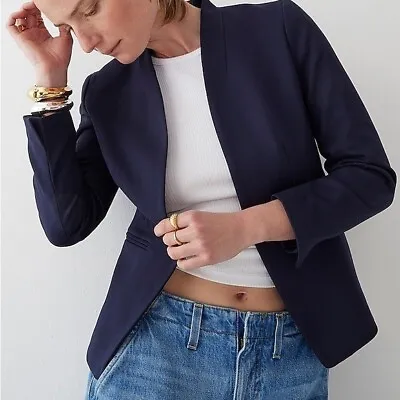 Recent NWT J. CREW Going Out Blazer Stretch Twill Navy Blue Size 14 Open Front • $97.92