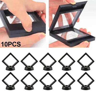 £9.46 • Buy Ring Coin-5/10PCS 3D Floating Frame Holder Stand Box Clear Jewelry Display Case