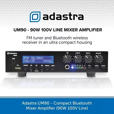 Adastra UM90 Mixer Amplifier Compact 90W 100V Fog Siren Alert PA Bluetooth AUX • £179