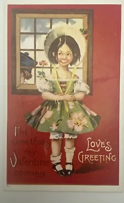 Vintage Valentine's Day Postcard REPRINT Unused Cute Picture With Girl Dress Hat • $6