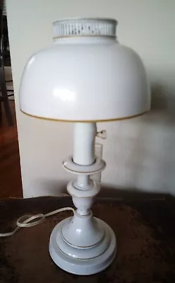 Vintage MCM Metal Table Lamp White Portable Dome Mushroom Hurricane 14” Works • $35.40