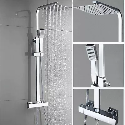 £63.50 • Buy Bathroom Shower Mixer Thermostatic Set Twin Head Chrome Exposed Valve Square Set